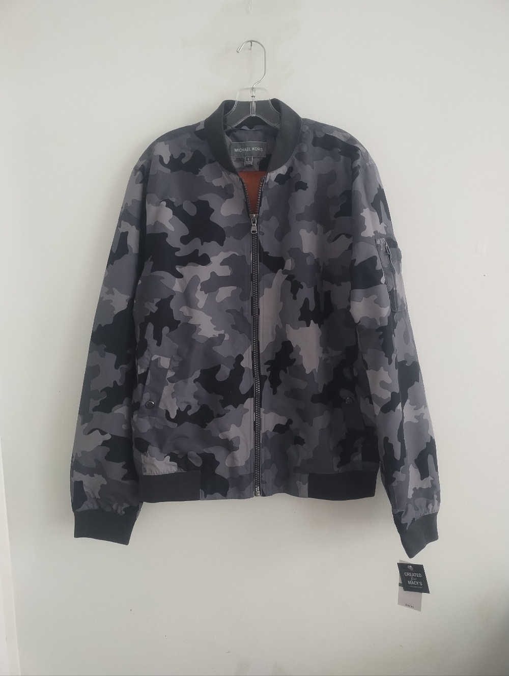 NWT $125 Michael Kors Men's Camouflage Gray Bomber Jacket Size L